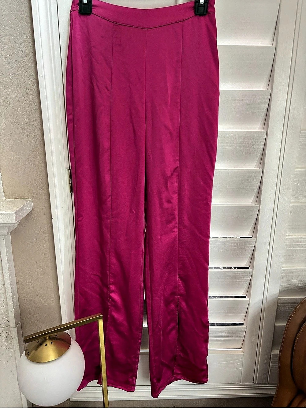 Forever 21 Satin Mid-Rise Slit Pants in Pink Size Small